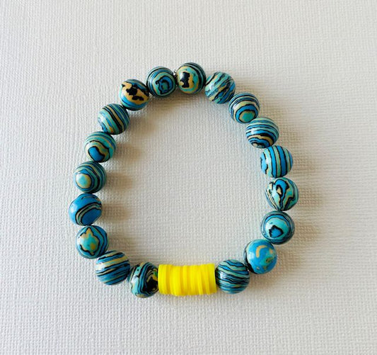 Multi-color Blue, Yellow, Black, and Green Stretch Bracelet