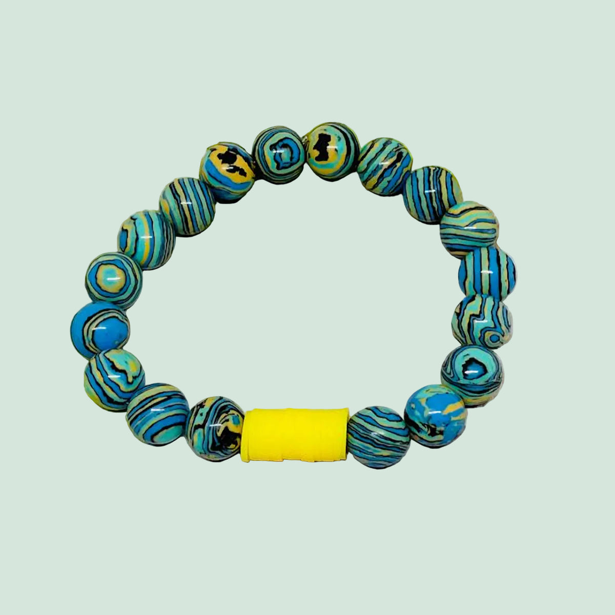 Multi-color Blue, Yellow, Black, and Green Stretch Bracelet