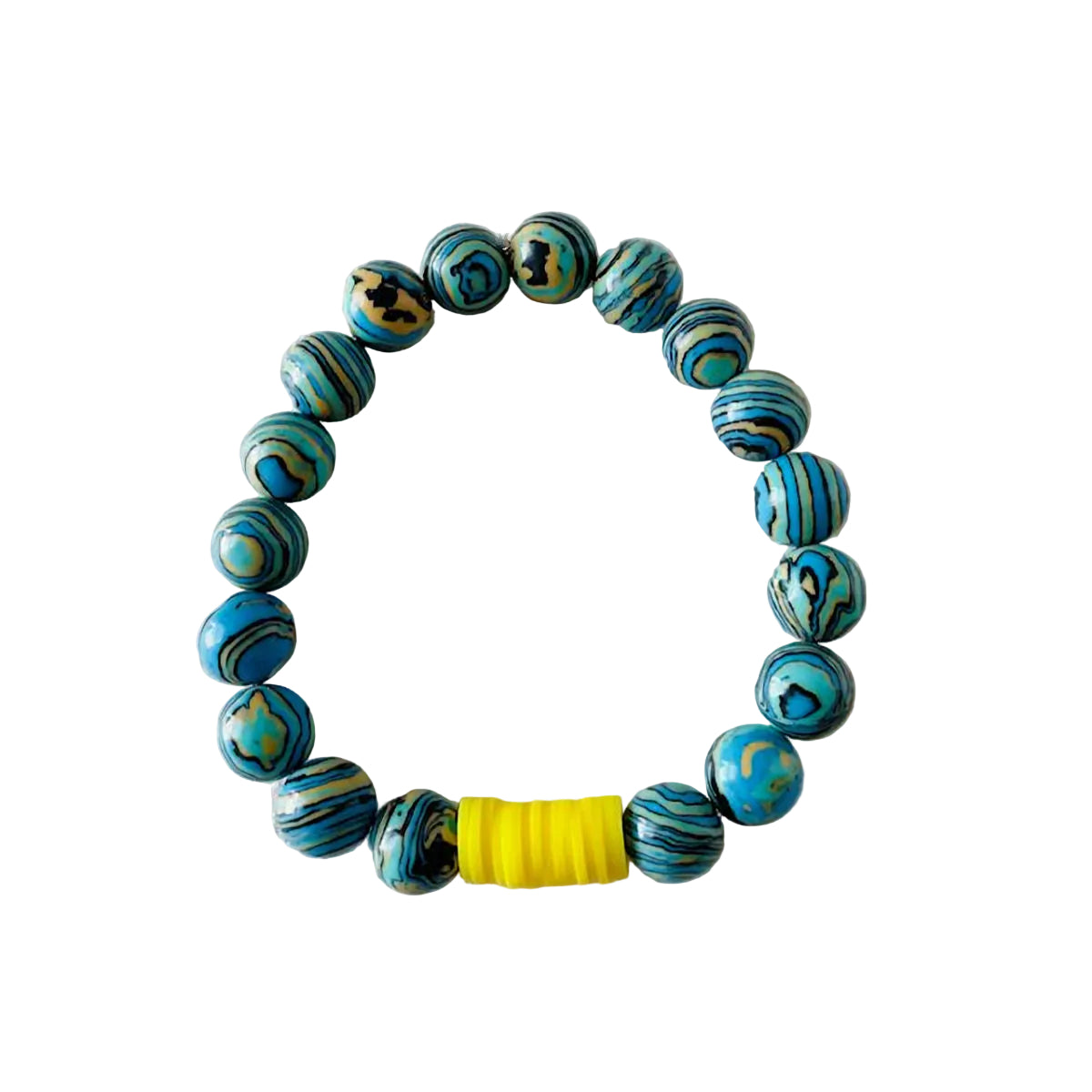 Multi-color Blue, Yellow, Black, and Green Stretch Bracelet