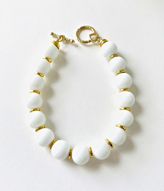 White Agate Bracelet Accented with Gold Hematite Spacers