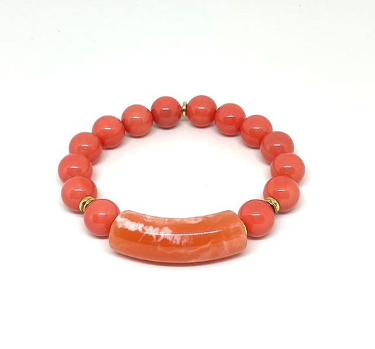 Orange Coral Stretch Bracelet with Acrylic Tube Spacer