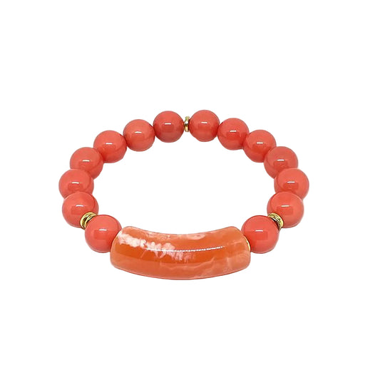 Orange Coral Stretch Bracelet with Acrylic Tube Spacer