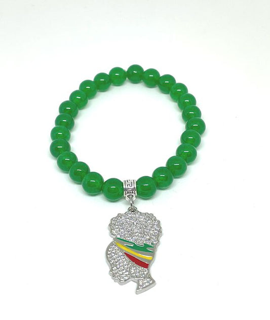 Green Agate Stretch Bracelet with Pave Lady Charm