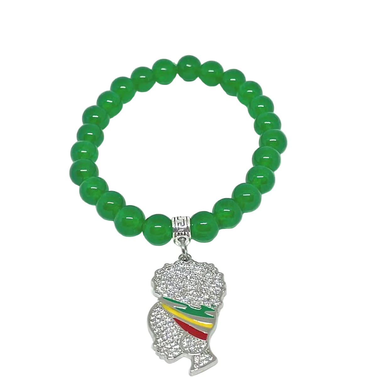 Green Agate Stretch Bracelet with Pave Lady Charm