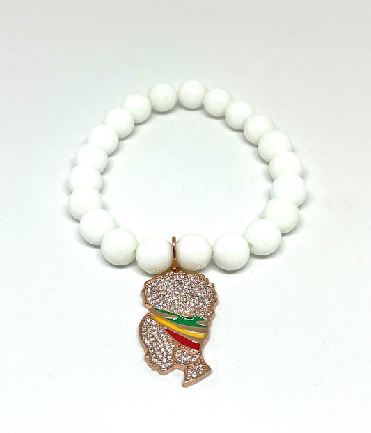 White Agate Stretch Bracelet with Pave Lady Charm