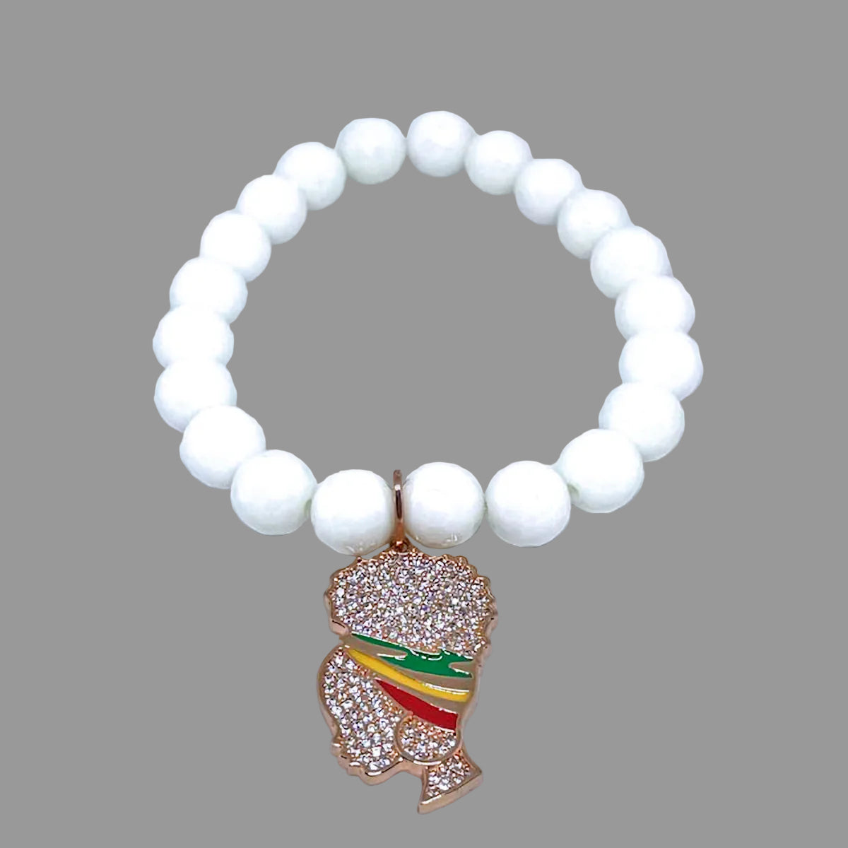 White Agate Stretch Bracelet with Pave Lady Charm