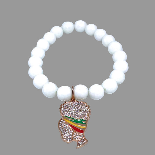 White Agate Stretch Bracelet with Pave Lady Charm
