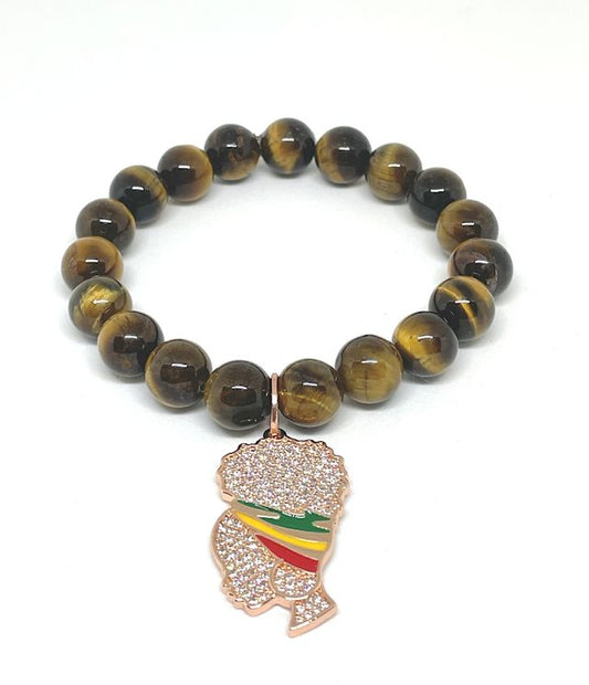 Tiger Eye Stretch Bracelet with Pave Lady Charm