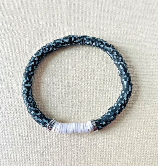 Black, Gray, and White Vinyl Stretch Bracelet