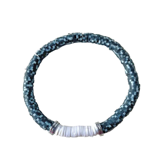 Black, Gray, and White Vinyl Stretch Bracelet