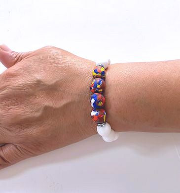 White Agate Stretch Bracelet Accented with Multicolored Glass Beads