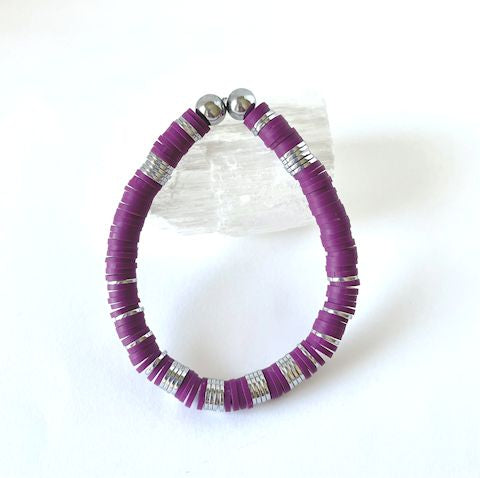 Purple Vinyl Heishi Stretch Bracelet