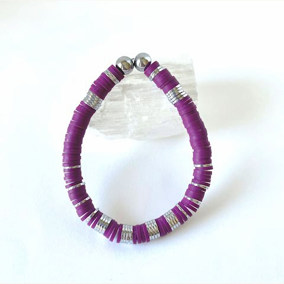 Purple Vinyl Heishi Stretch Bracelet