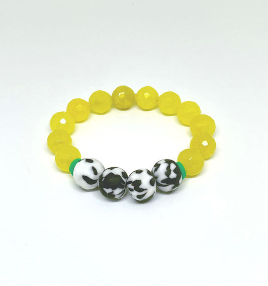 Faceted Yellow Agate Stretch Bracelet with Black and White African Glass Beads