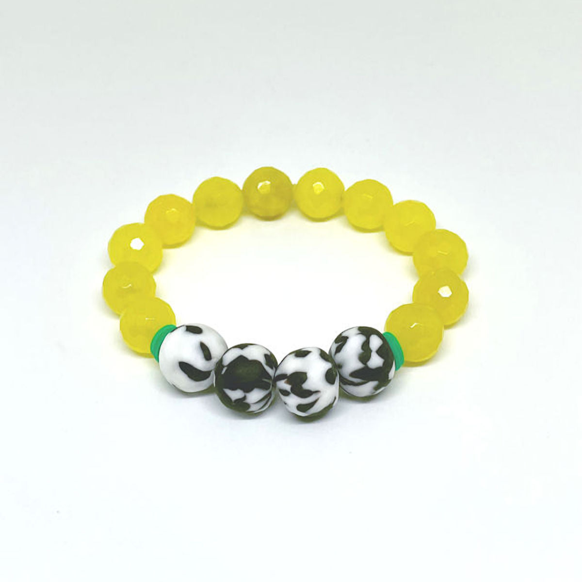 Faceted Yellow Agate Stretch Bracelet with Black and White African Glass Beads