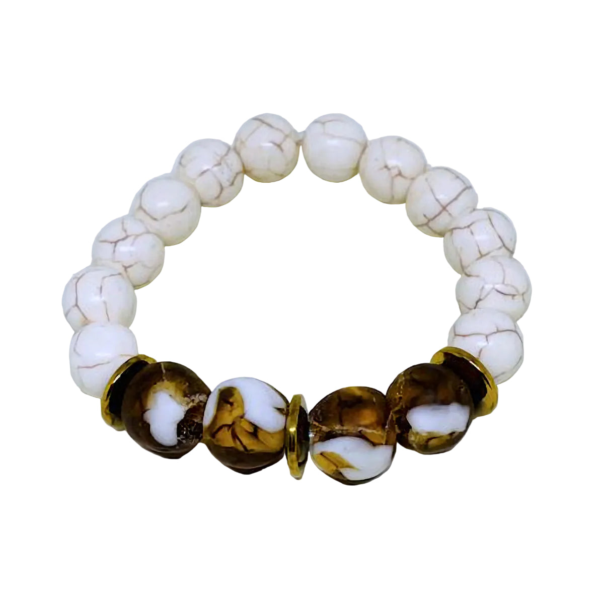 Natural Cream Howlite Bracelet with Brown and White Glass Beads