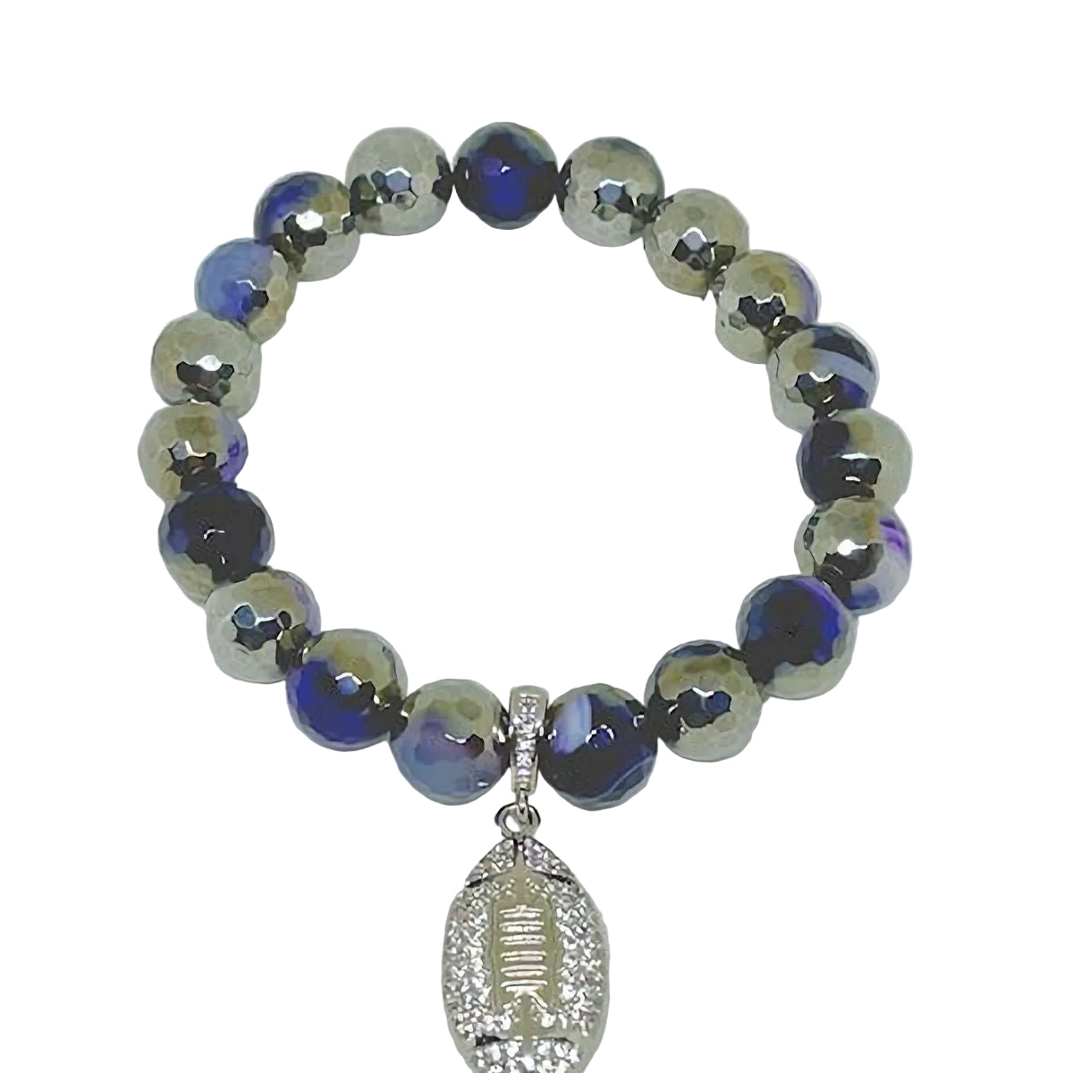 Plated Purple Striped Agate with Pave Silver Football Charm