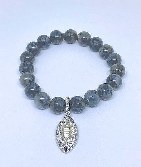 Black Labradorite Bracelet with Pave Silver Football Charm