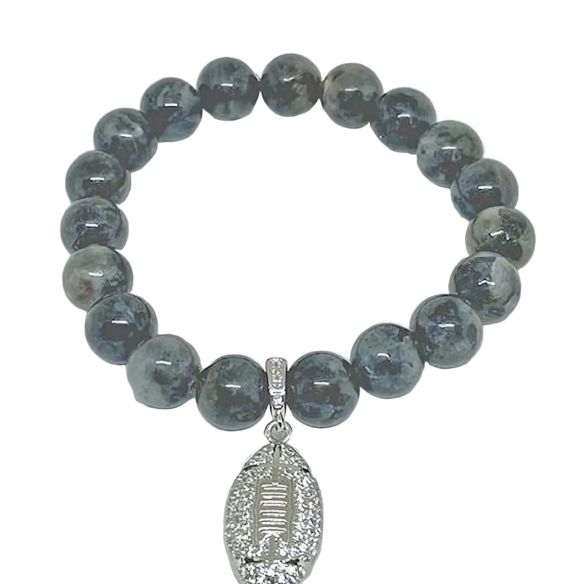 Black Labradorite Bracelet with Pave Silver Football Charm