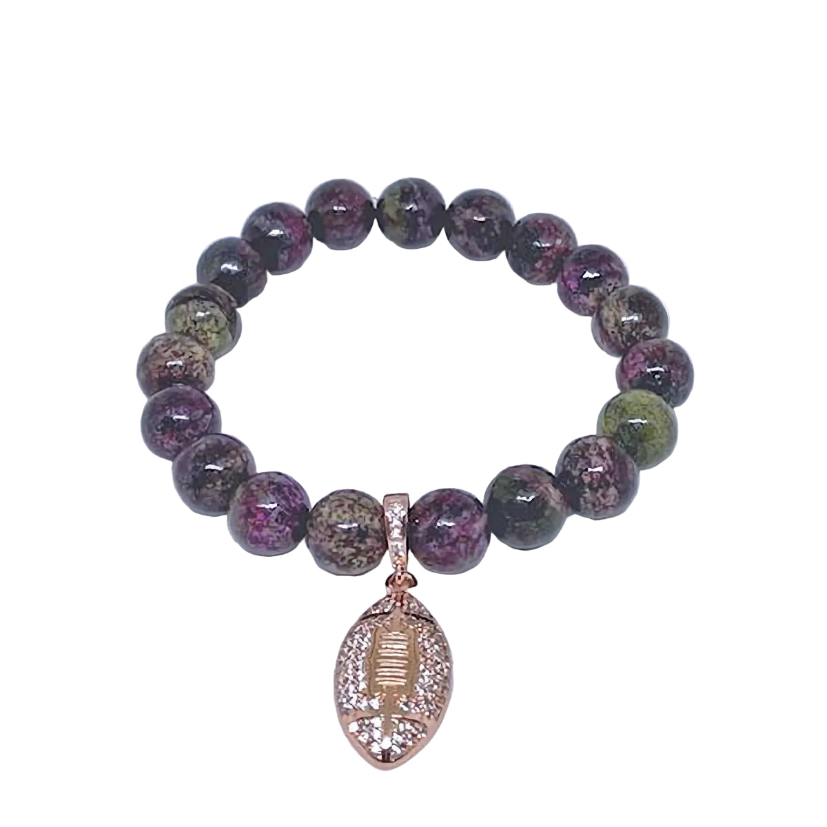 Dragon Blood Agate Stretch Bracelet with Rose Gold Football Charm