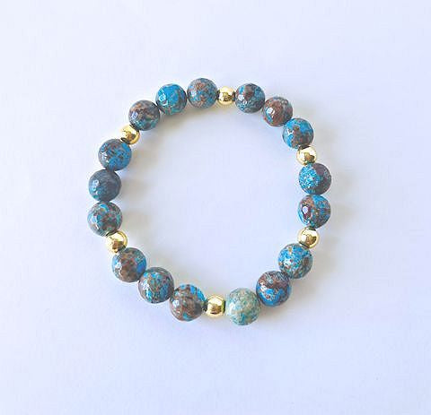 Blue Jasper Stretch Bracelet with Gold Hematite Beads