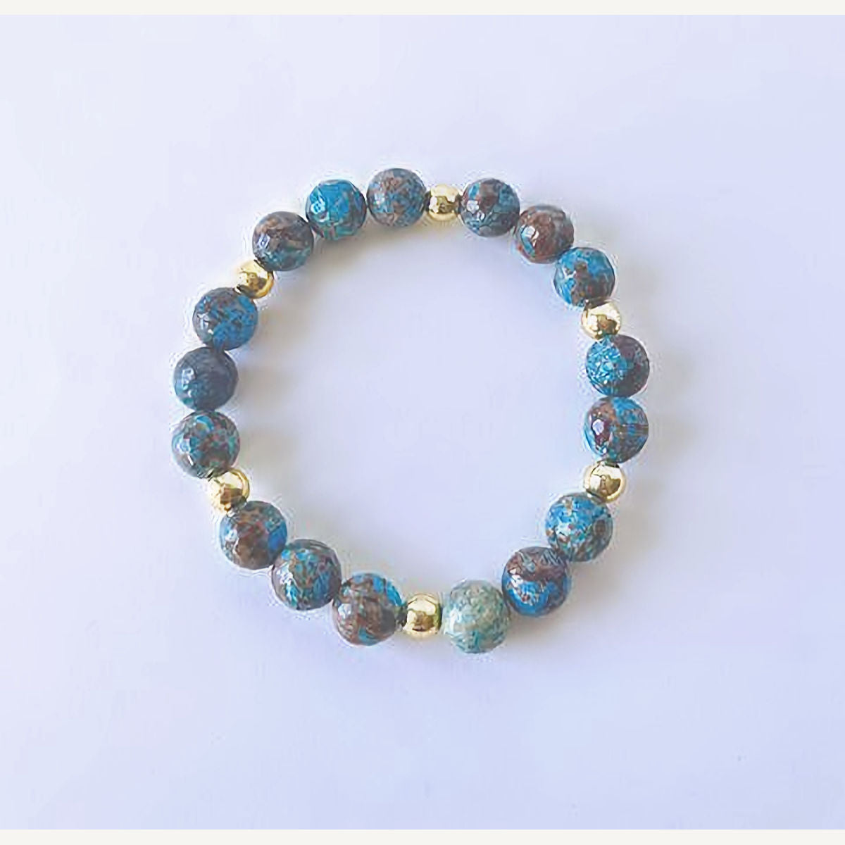 Blue Jasper Stretch Bracelet with Gold Hematite Beads