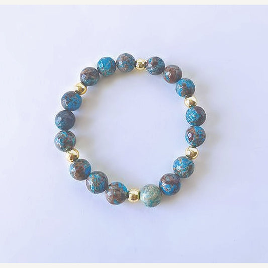Blue Jasper Stretch Bracelet with Gold Hematite Beads