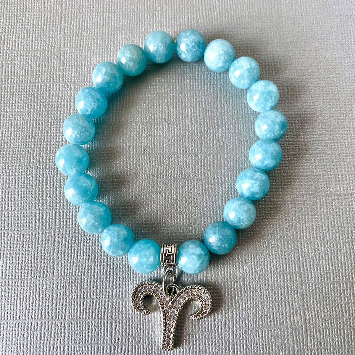 Aquamarine Stretch Bracelet with Aries Zodiac Charm