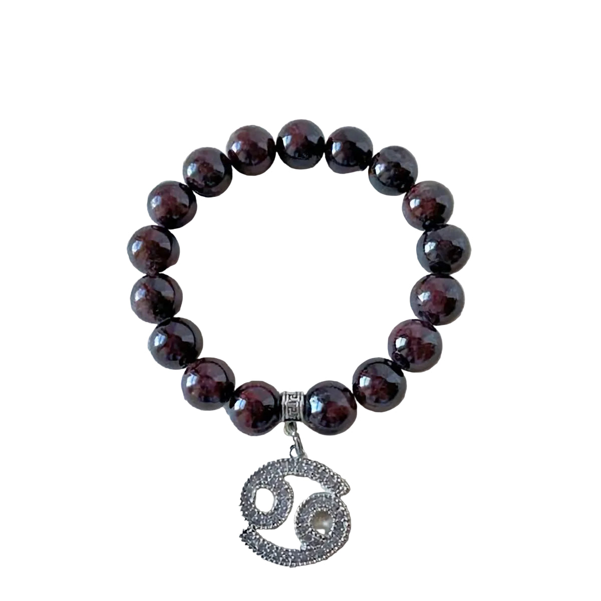 Ruby Beaded Stretch Bracelet with Cancer Zodiac Charm