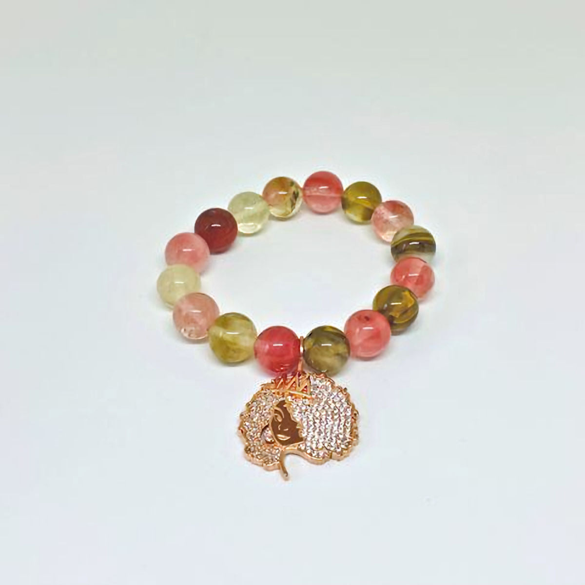 Cherry Quartz Stretch Bracelet with Pave Afro Queen Charm