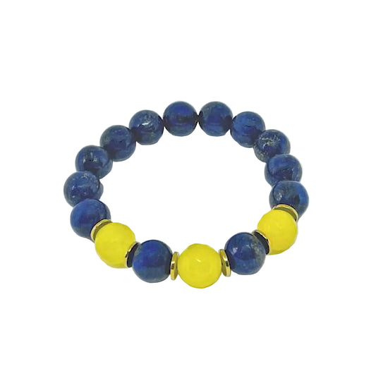 Dyed Blue Lapis Stretch Bracelet with Faceted Yellow Jade Beads