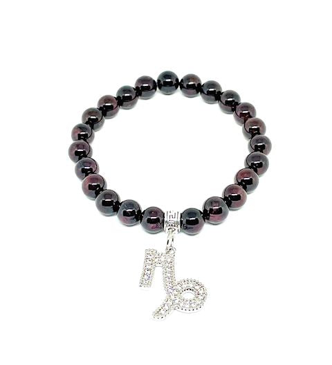 Garnet Stretch Bracelet with Capricorn Zodiac Pave Charm