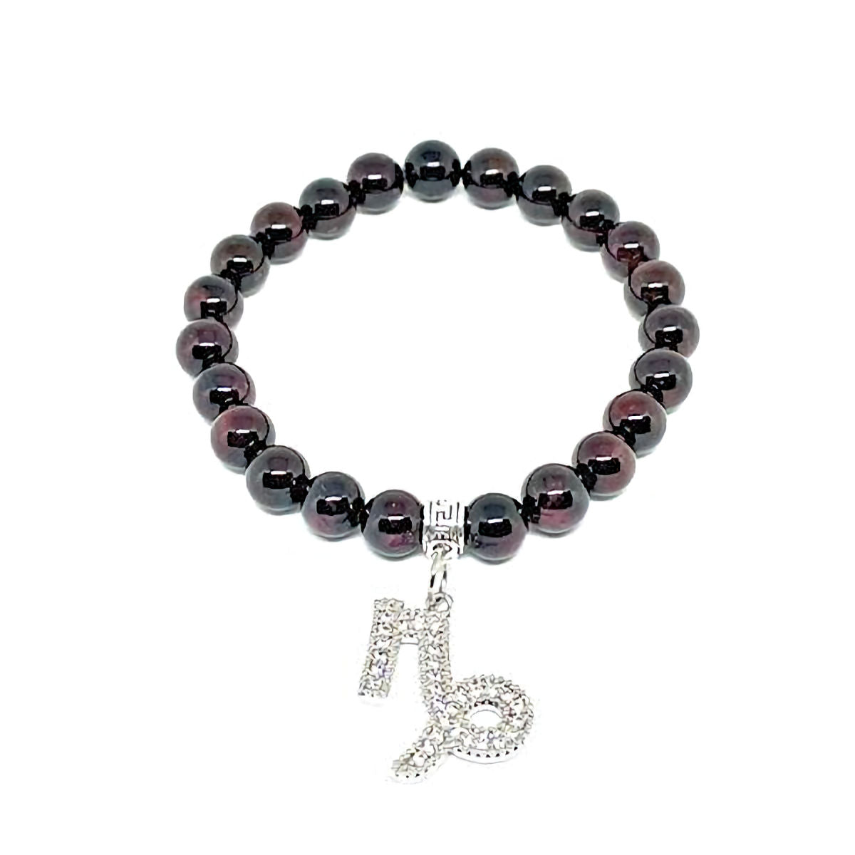 Garnet Stretch Bracelet with Capricorn Zodiac Pave Charm