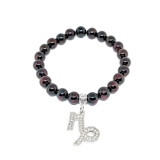 Garnet Stretch Bracelet with Capricorn Zodiac Pave Charm