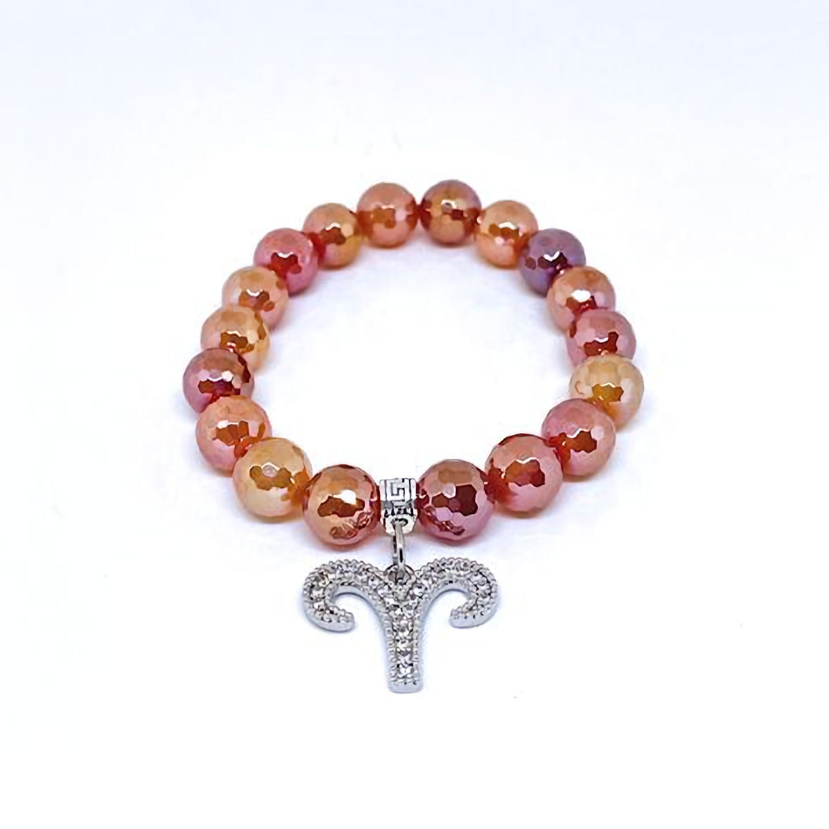 Red Mixed Electroplated Stretch Bracelet with Aries Zodiac Charm
