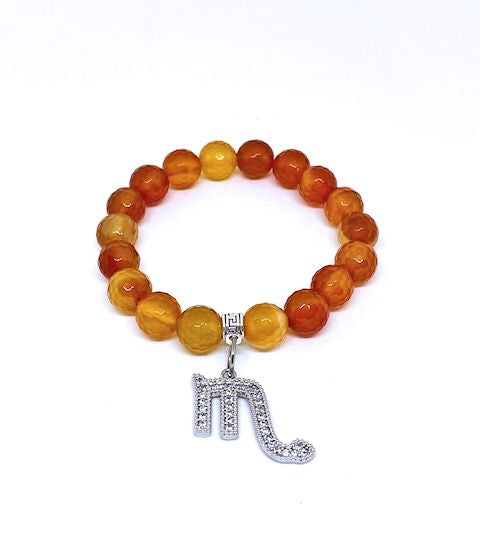 10mm Faceted Carnelian Stretch Bracelet with Scorpio Zodiac Charm