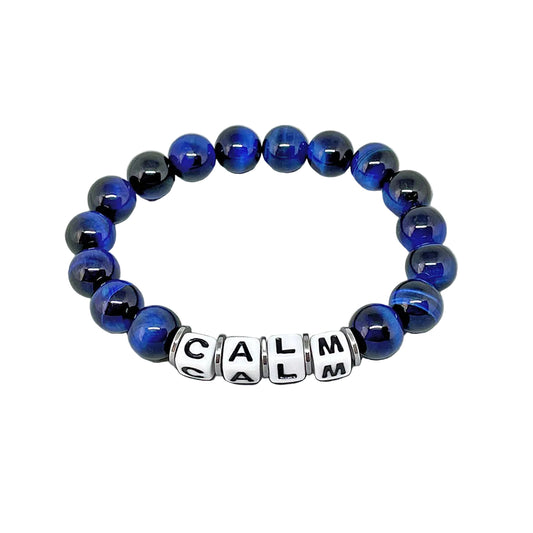 Inspirational Blue Tiger Eye Word Stretch Bracelet