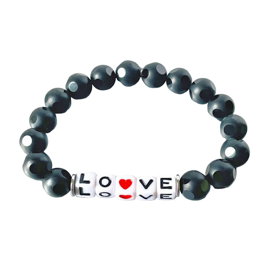 Matte Black Onyx Stretch Bracelet with Love Inscription