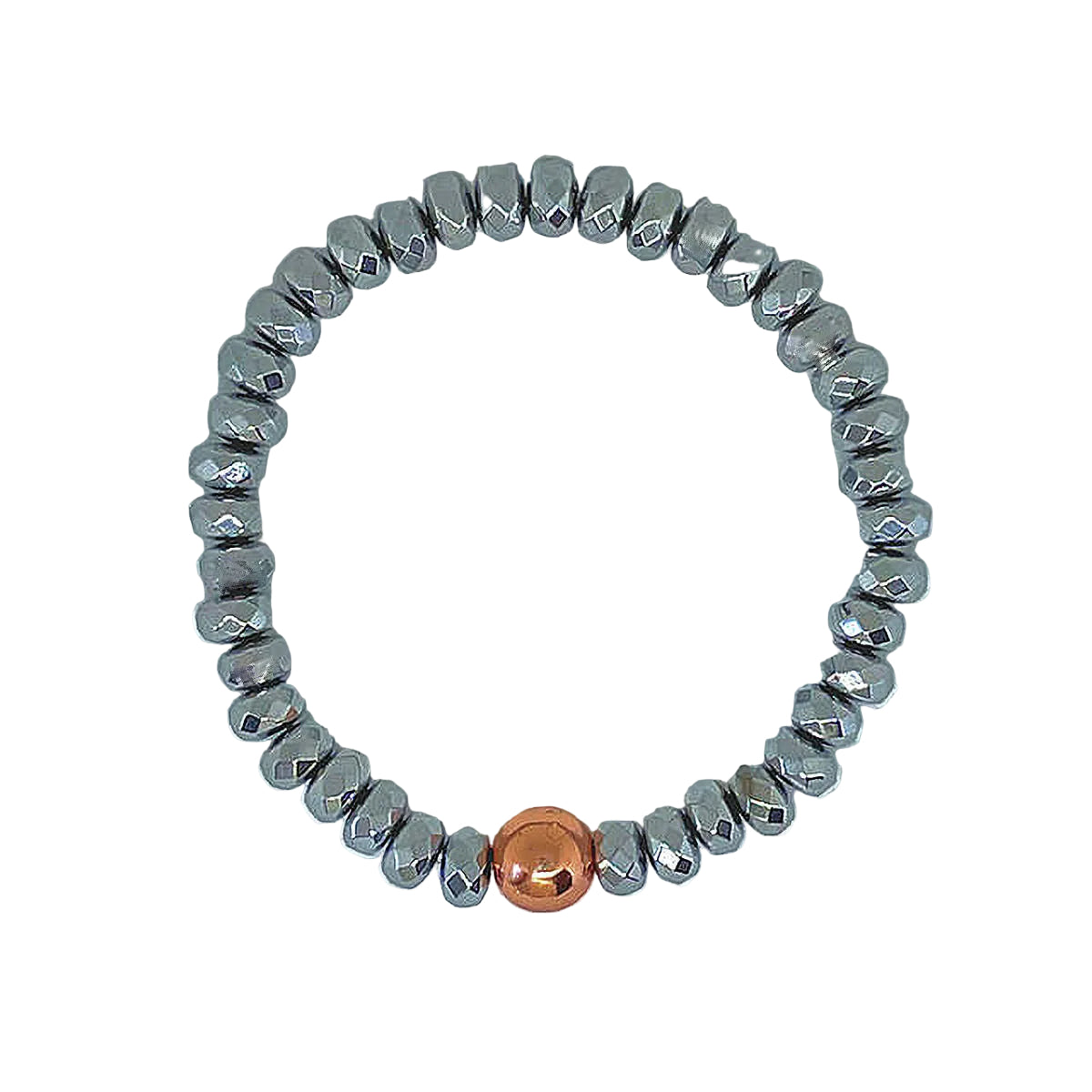 Faceted Rondelle Hematite Bracelet with Rose Gold Focal Bead