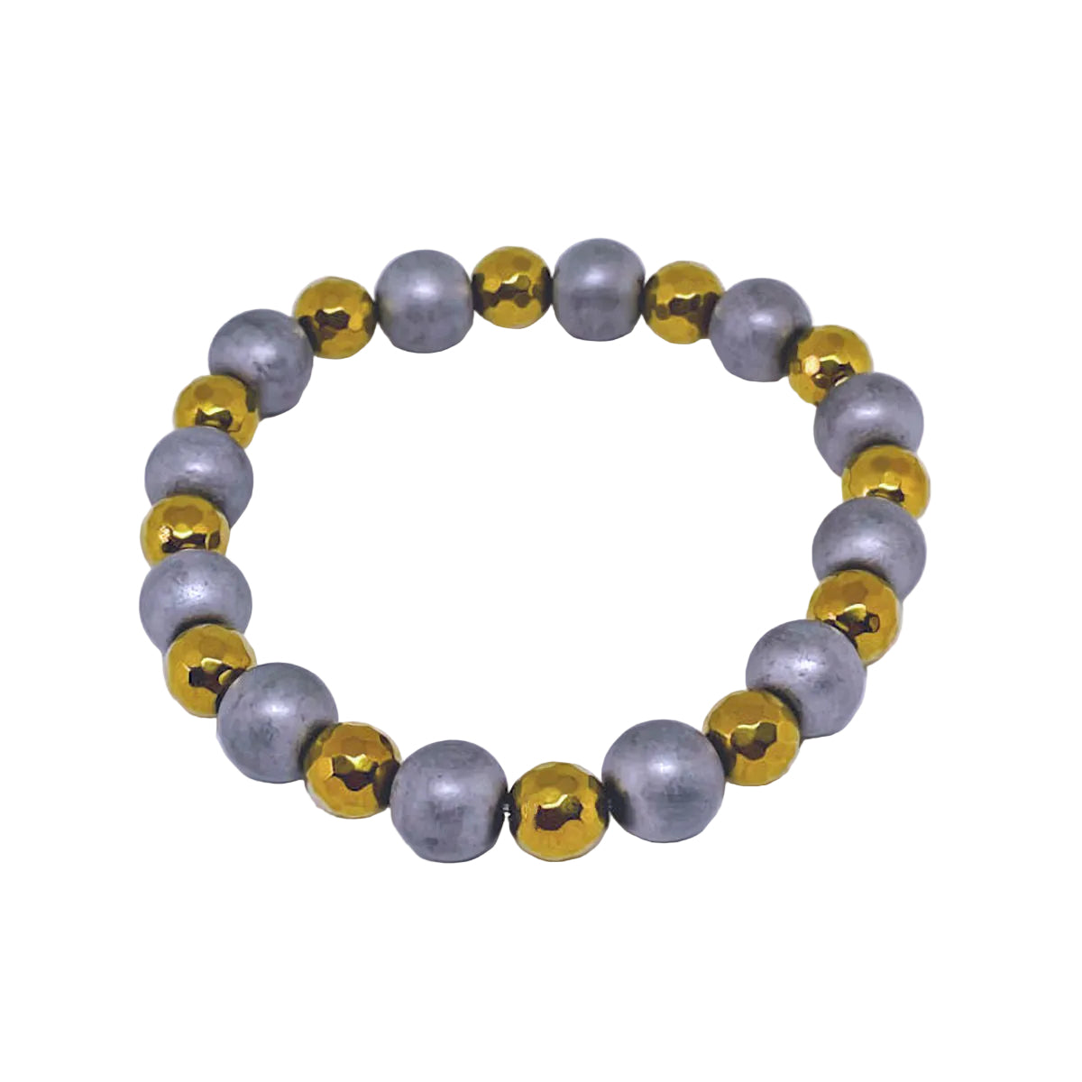 Matte Gray Hematite Stretch bracelet with Faceted Gold Hematite Spacers