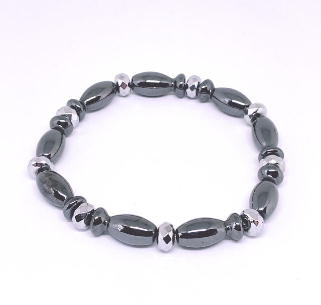 Unique Dark Gray Hematite Bracelet with Silver Hematite Spacers