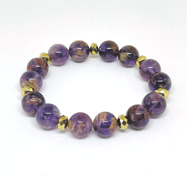 Super 7 Stretch Bracelet with Gold Faceted Rondelle Spacers