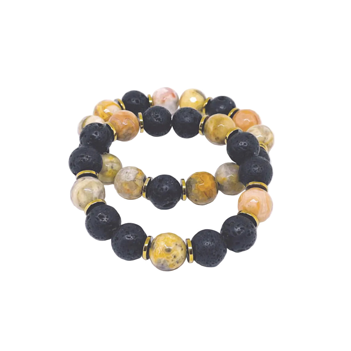 Stretch Bracelet Set: Featuring Faceted Crazy Lace Agate Accented with Black Lava Beads