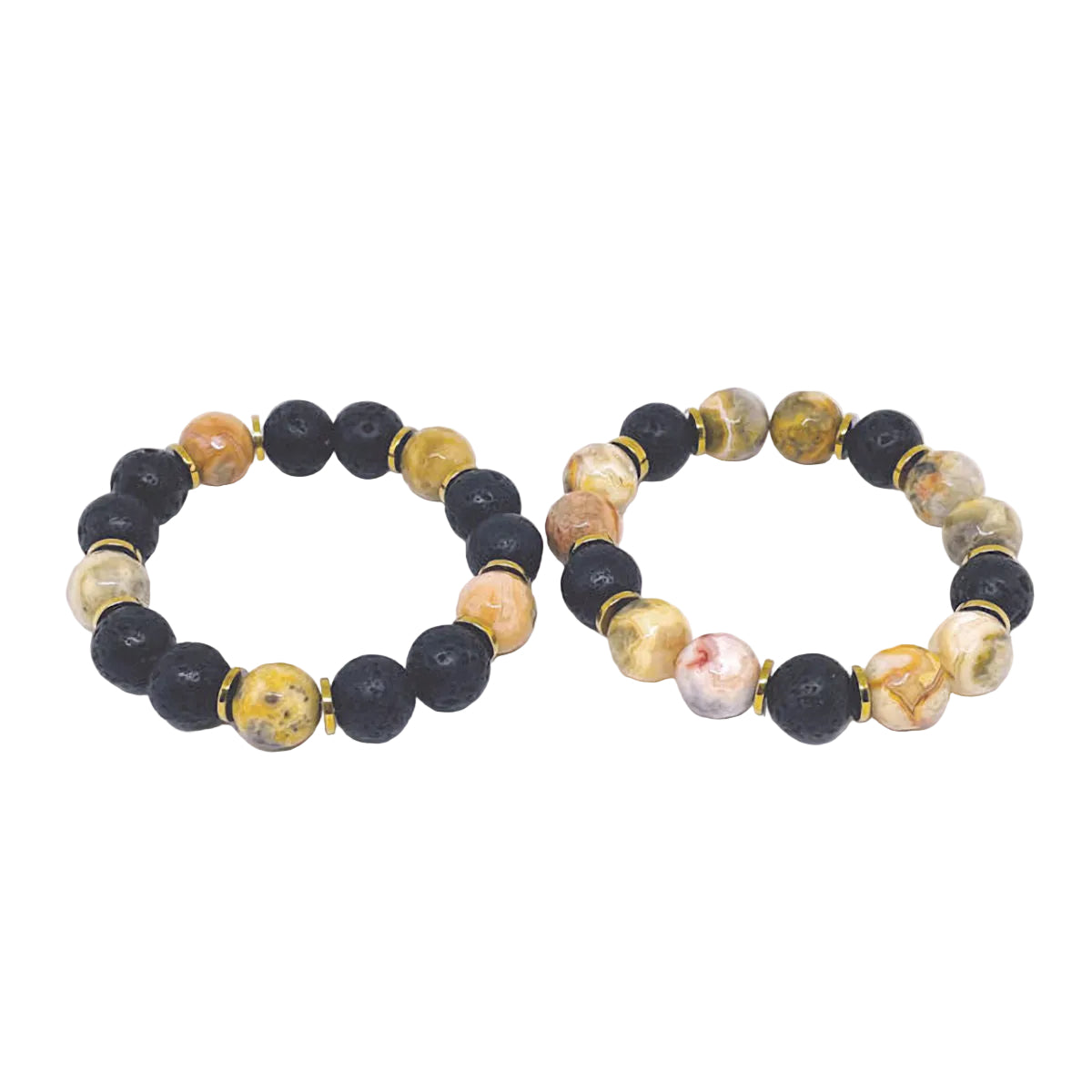 Stretch Bracelet Set: Featuring Faceted Crazy Lace Agate Accented with Black Lava Beads