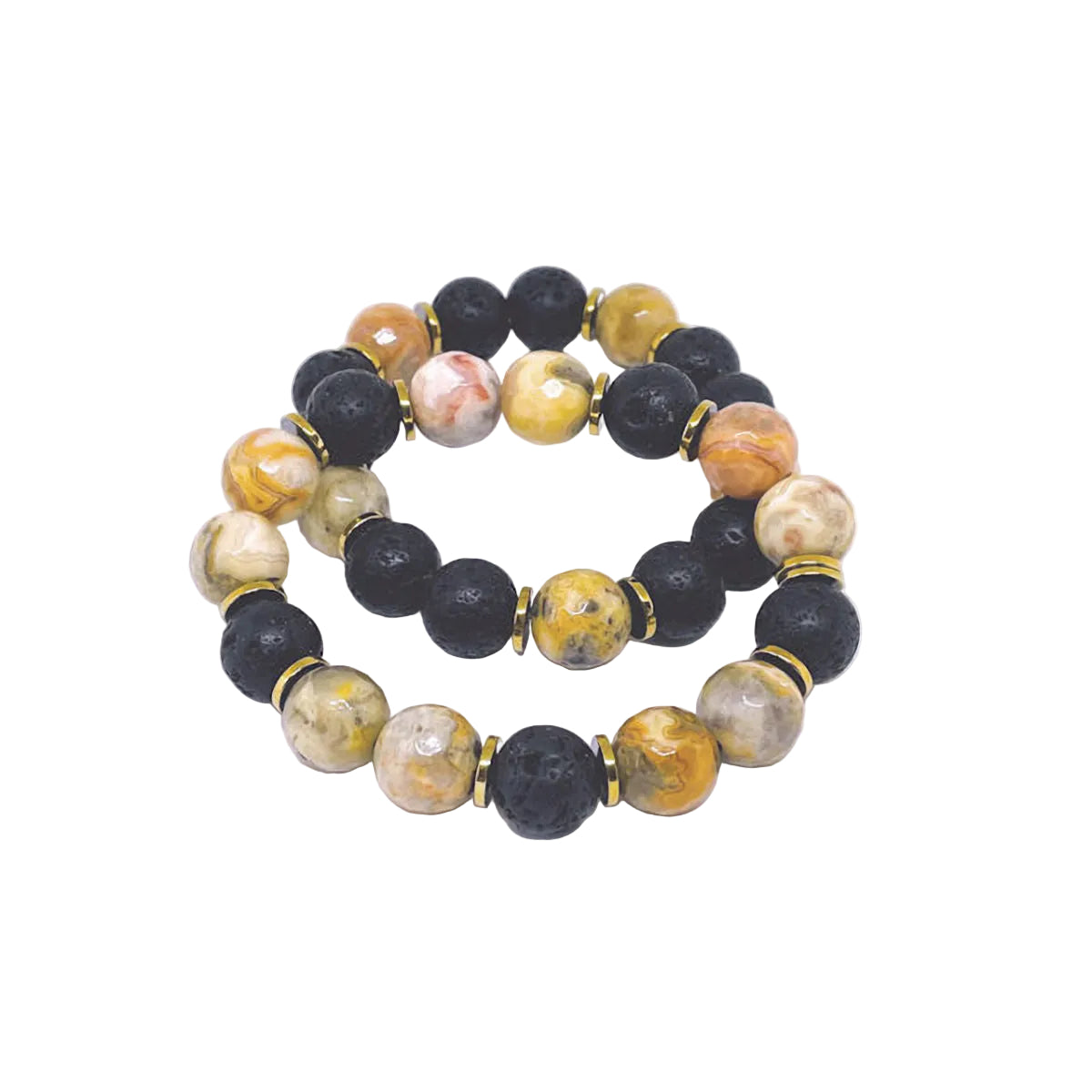 Stretch Bracelet Set: Featuring Faceted Crazy Lace Agate Accented with Black Lava Beads