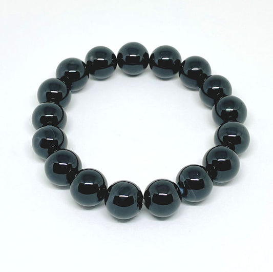 12mm Smooth Round Beaded Black Onyx Stretch Bracelet