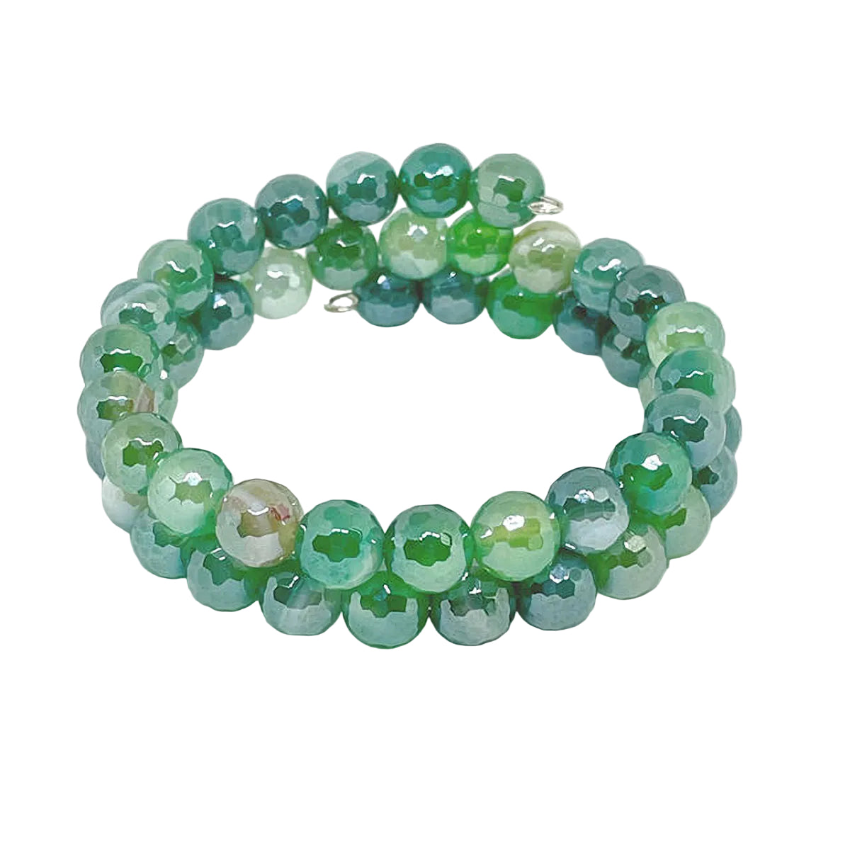 Faceted Electroplated Green Fire Agate Beaded Wire Wrap Bracelet
