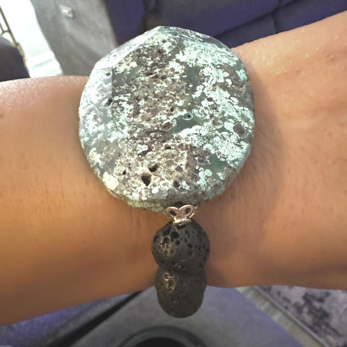 Black Lava Stretch Bracelet featuring an African Turquoise Stone