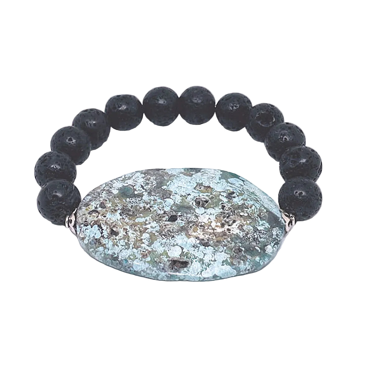 Black Lava Stretch Bracelet featuring an African Turquoise Stone