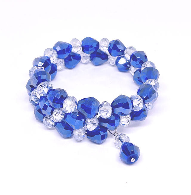 Cobalt Blue Faceted Teardrop Memory Wrap Bracelet